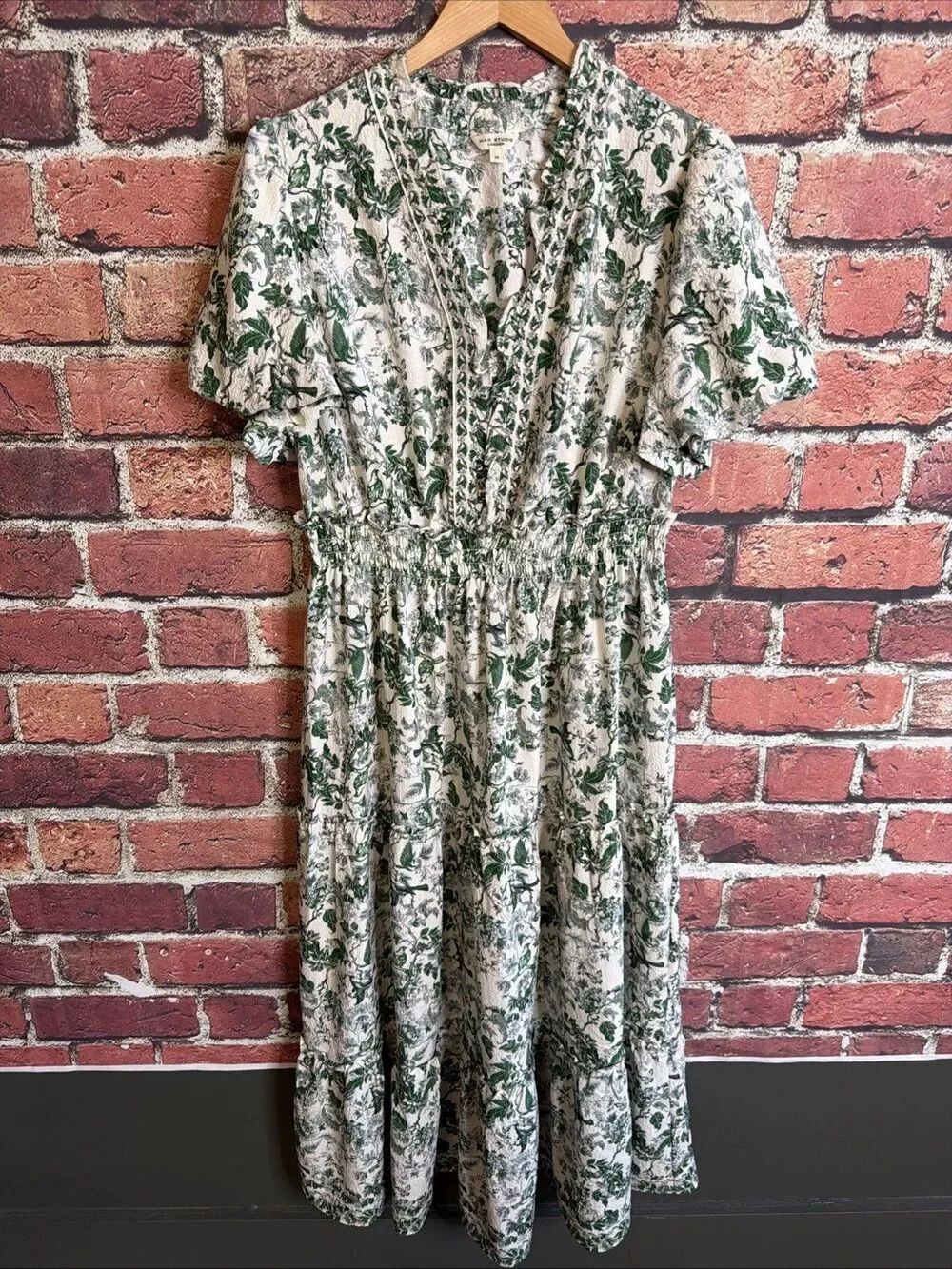 Max Studio London Maxi Dress Blue Green Floral Smocked Waist Boho Sz 1X